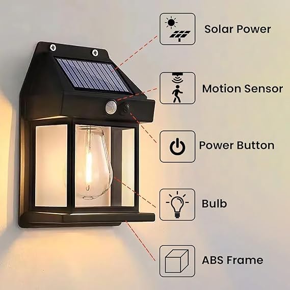 Solar Outdoor Wall Light – Waterproof LED Motion Sensor Porch Lamp & Vintage Garden Sconce for Home Exterior