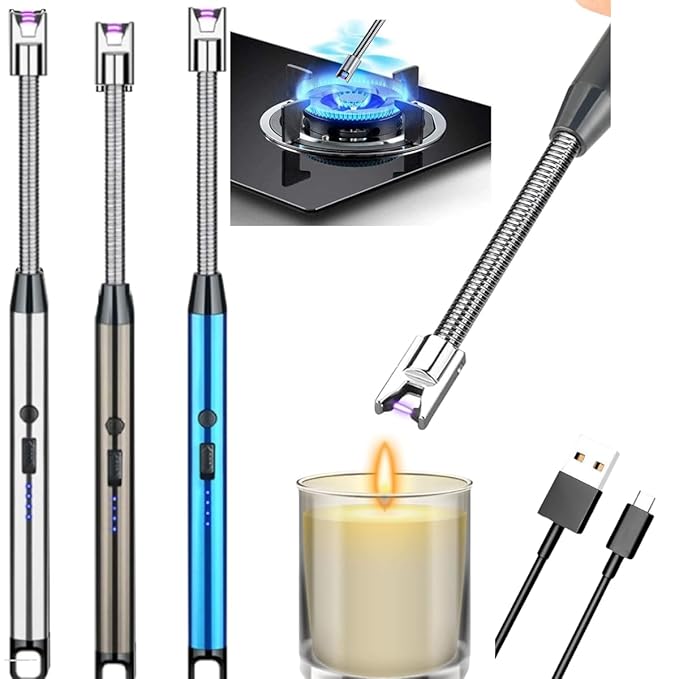 USB Rechargeable Electronic Arc Lighter – Windproof Flexible Long Neck Plasma Electric Lighter for Kitchen Stove & Candles (Pack of 1)