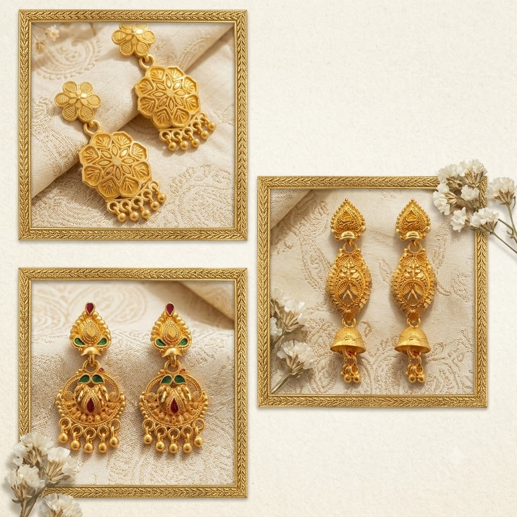 Traditional Gold-Plated Artificial Earrings Combo Set (Pack of 3 Pairs)