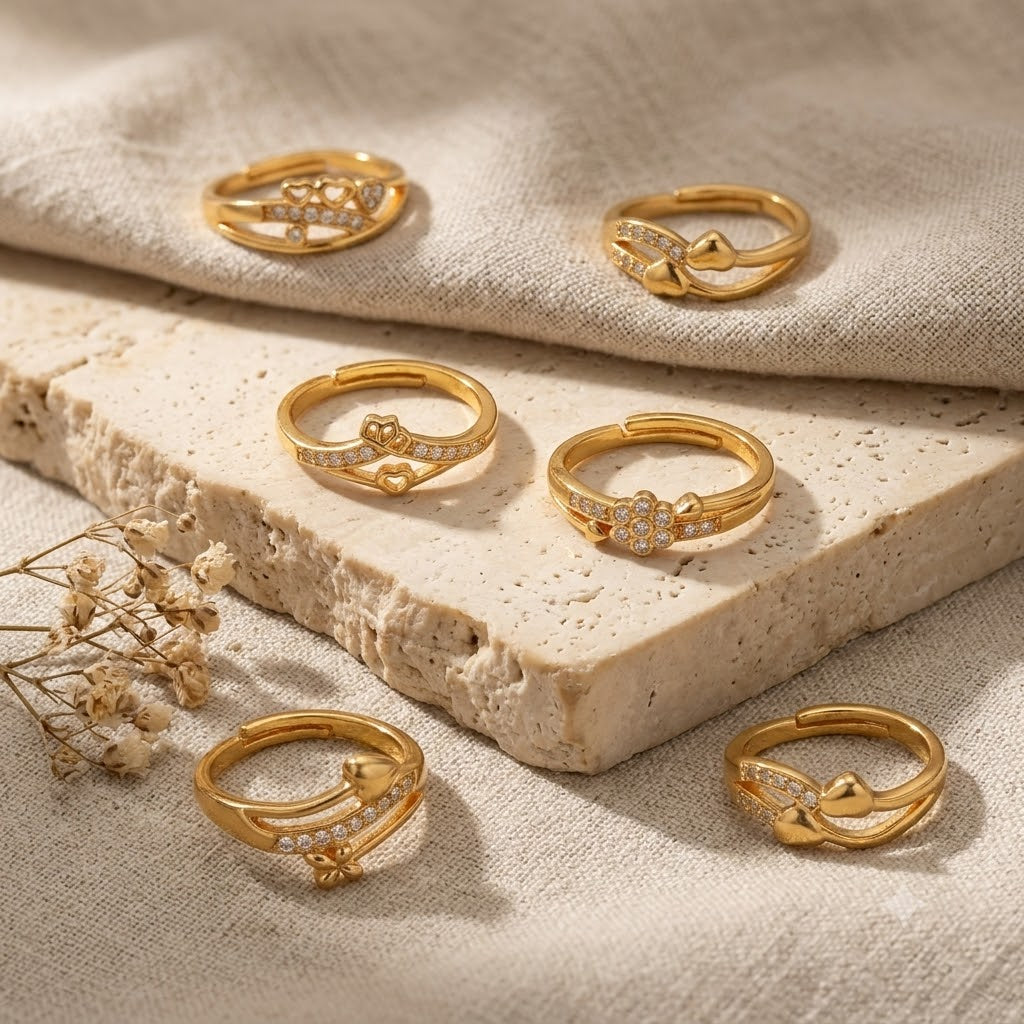 Royal American Diamond & Heart Gold-Plated Rings Combo (Pack of 6)