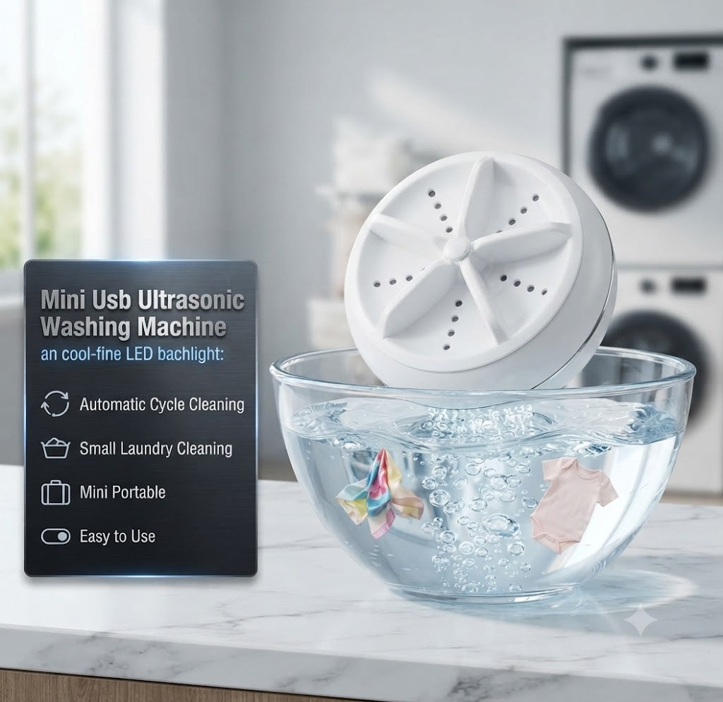 Portable Mini USB Ultrasonic & Turbine Washing Machine – Automatic Multi-Functional Laundry Washer for Travel, Underwear & Baby Clothes