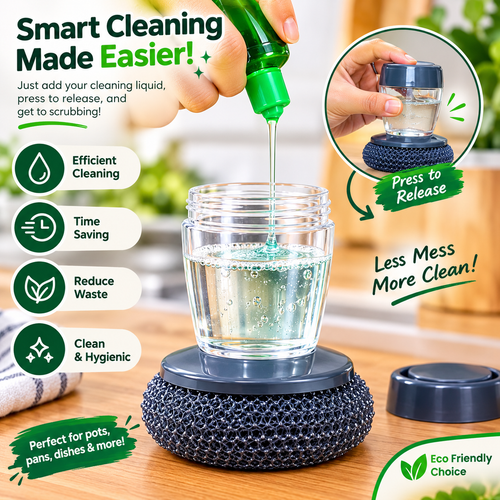 2-in-1 Soap Dispensing Steel Scrubber – Easy Clean Kitchen Dishwashing Brush