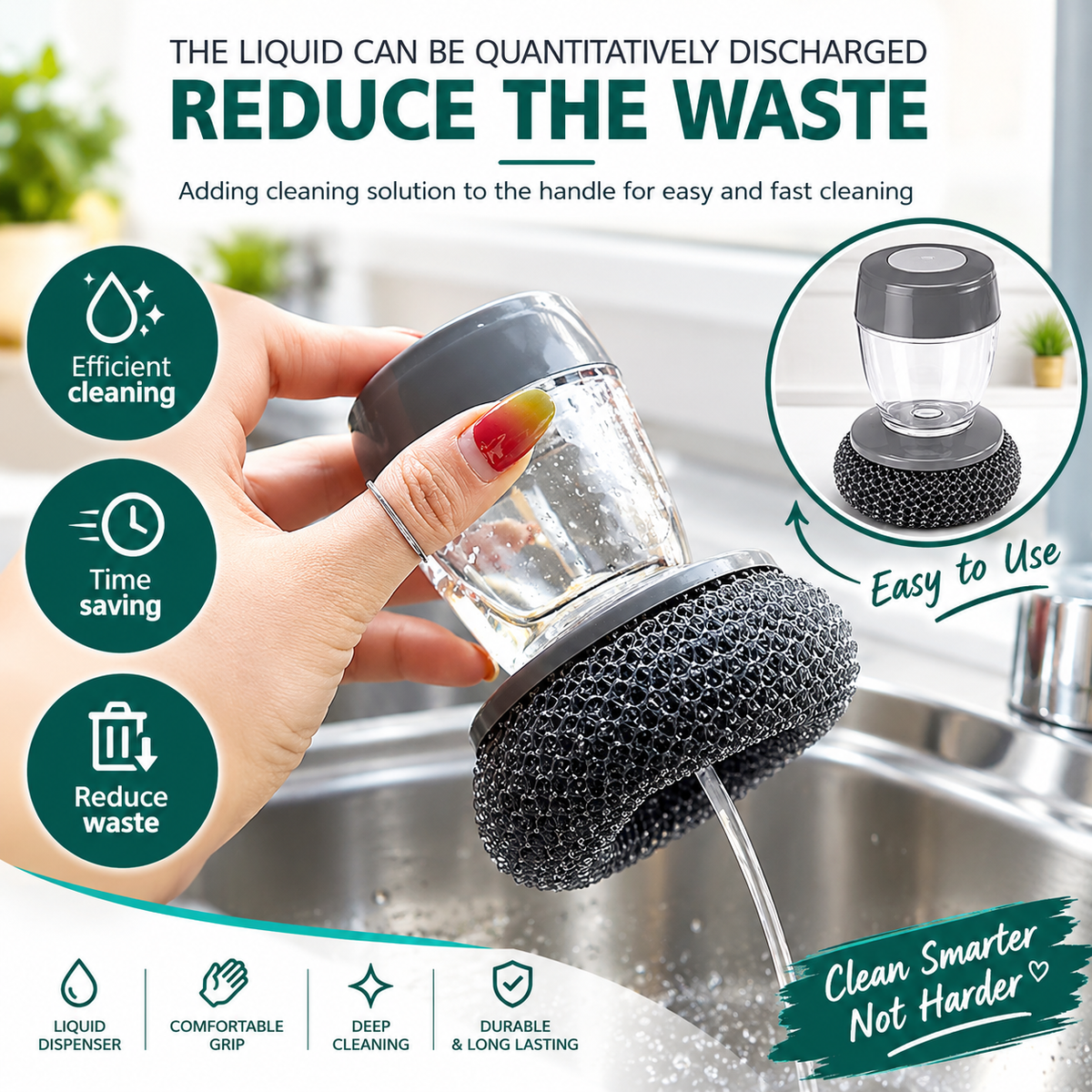 2-in-1 Soap Dispensing Steel Scrubber – Easy Clean Kitchen Dishwashing Brush