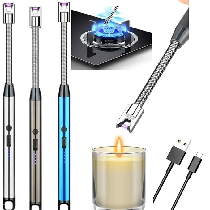 USB Rechargeable Electronic Arc Lighter – Windproof Flexible Long Neck Plasma Lighter for Kitchen Stove & Candles