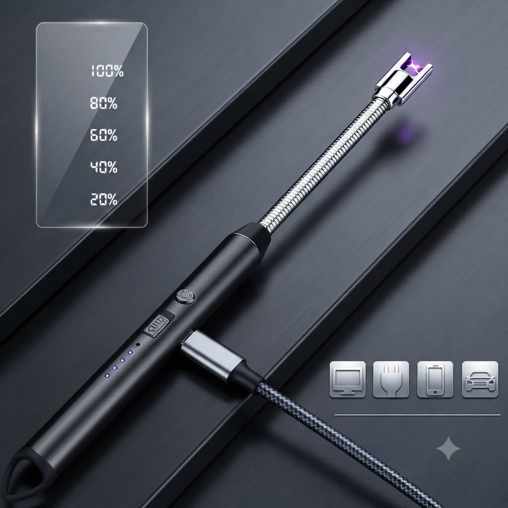 USB Rechargeable Electronic Arc Lighter – Windproof Flexible Long Neck Plasma Lighter for Kitchen Stove & Candles