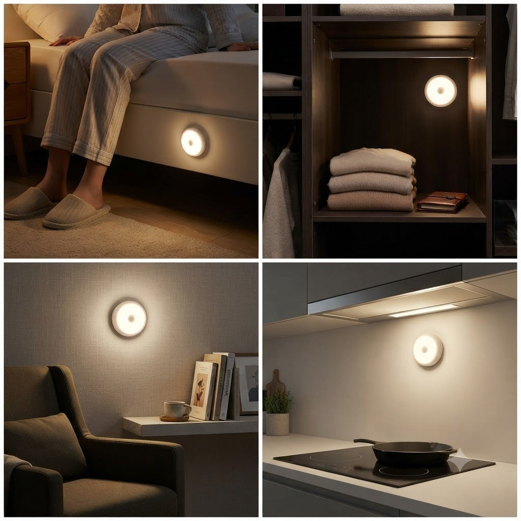 Wireless LED Motion Sensor Night Light – USB Rechargeable Magnetic Under-Cabinet Lamp & Smart Stairway Wall Light ( Pack of 2)