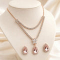 Blush Pink Crystal Teardrop Rose Gold Necklace Set with Earrings