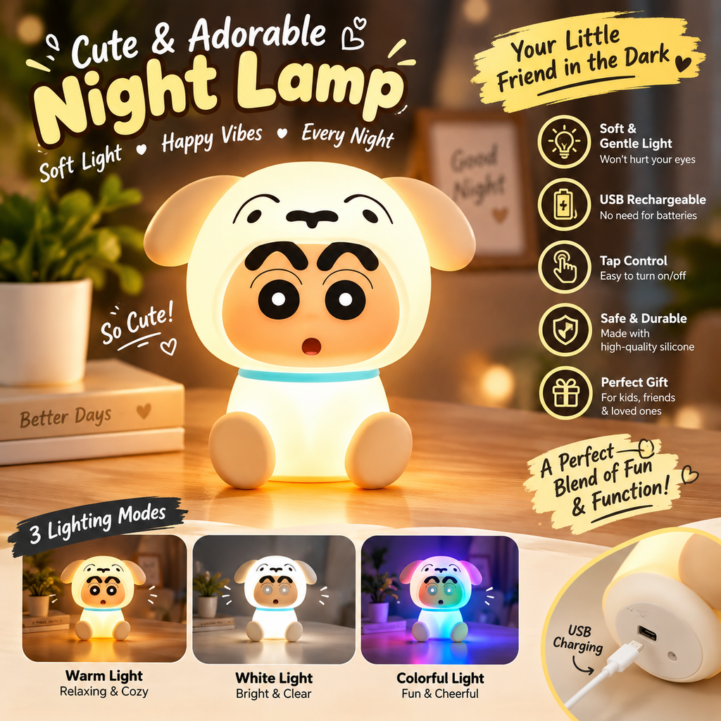 Cute Cartoon Character LED Silicone Night Light – Adorable Soft Touch Nursery Lamp & Bedside Decor for Kids