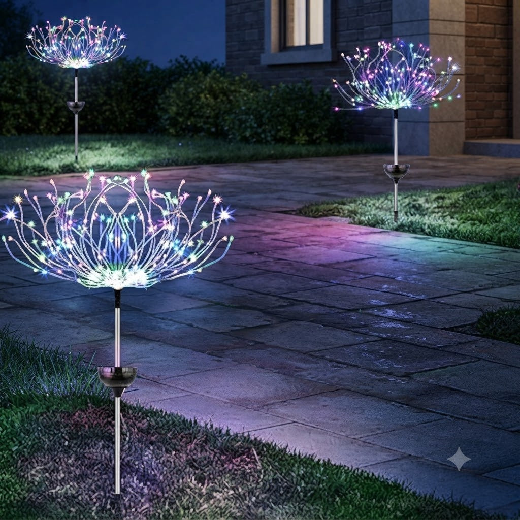 Outdoor Waterproof Solar Firework & Dandelion Garden Lights – Multi-Color LED Stake Pathway & Lawn Decor